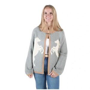 Horse Equestrian Knit Cardigan Sweater Cape Shrug Gray Horses Western S New